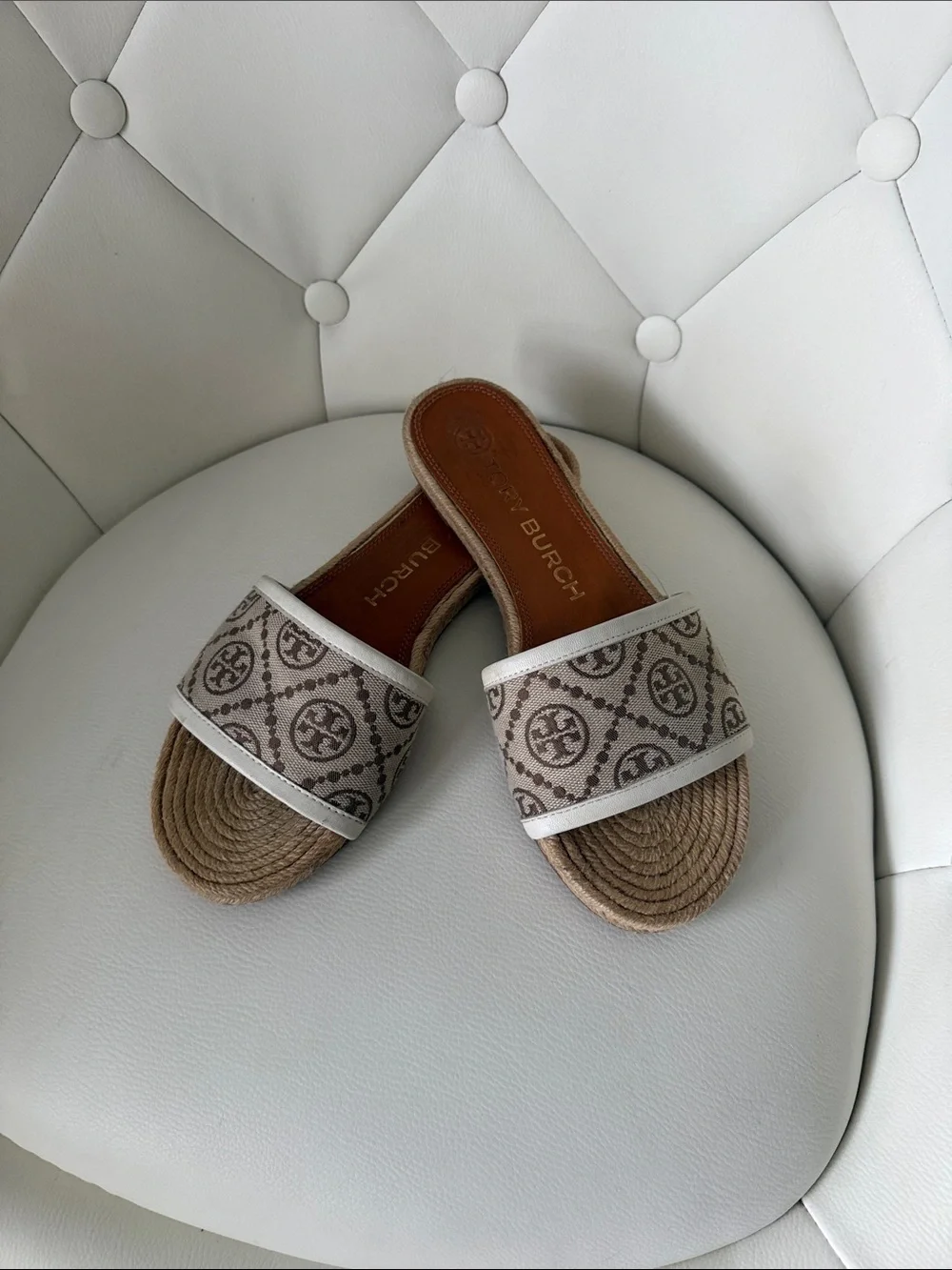 Tory Burch Women's T Monogram Espadrille Slide Natural Beige Size 7
